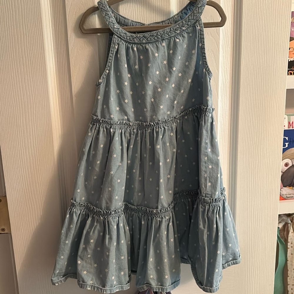 Little Girls’ Chambray Star Tiered Ruffle Dress Size 5T